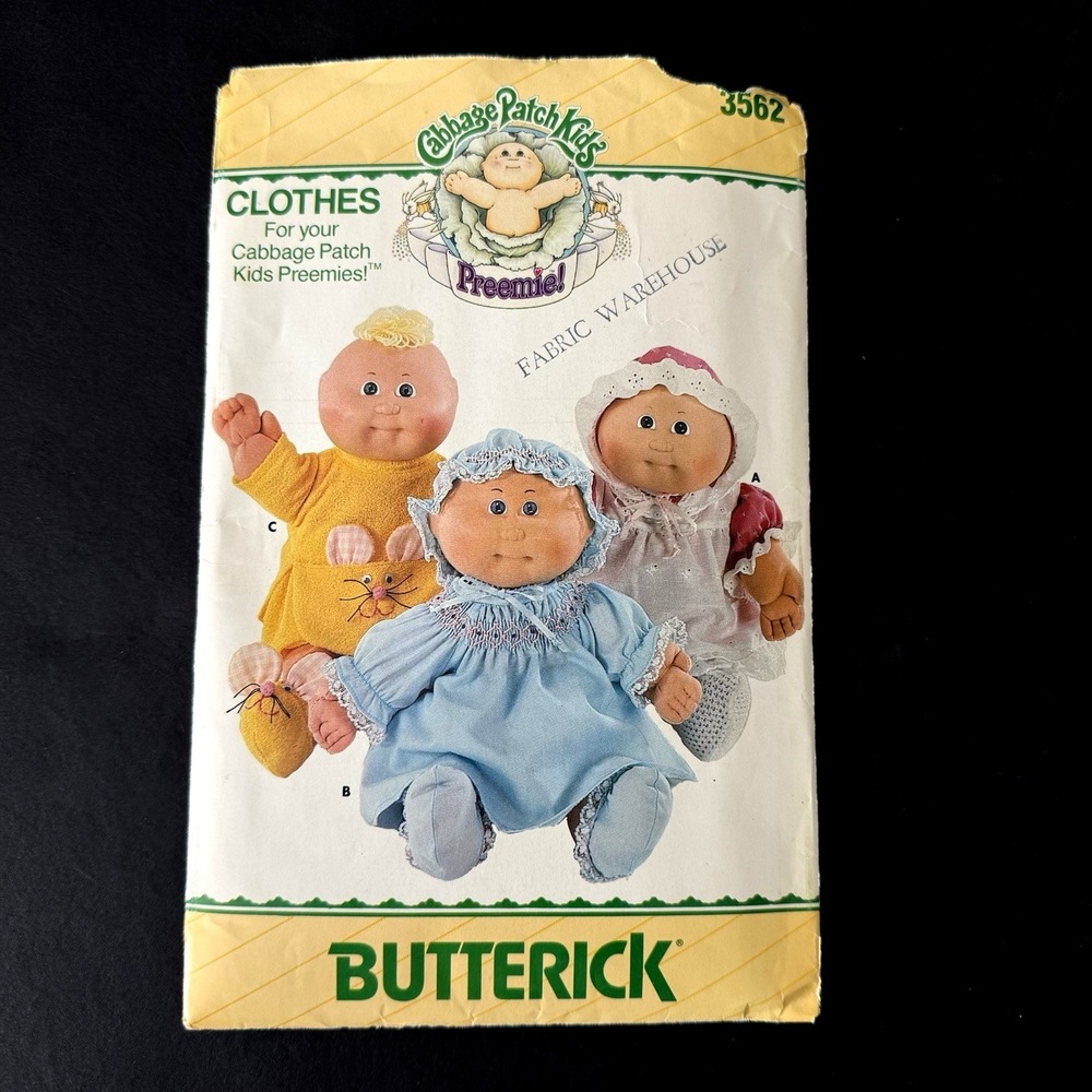 Vtg Butterick 3562 Sewing Pattern Cabbage Patch Kids Preemie Baby Doll Clothes